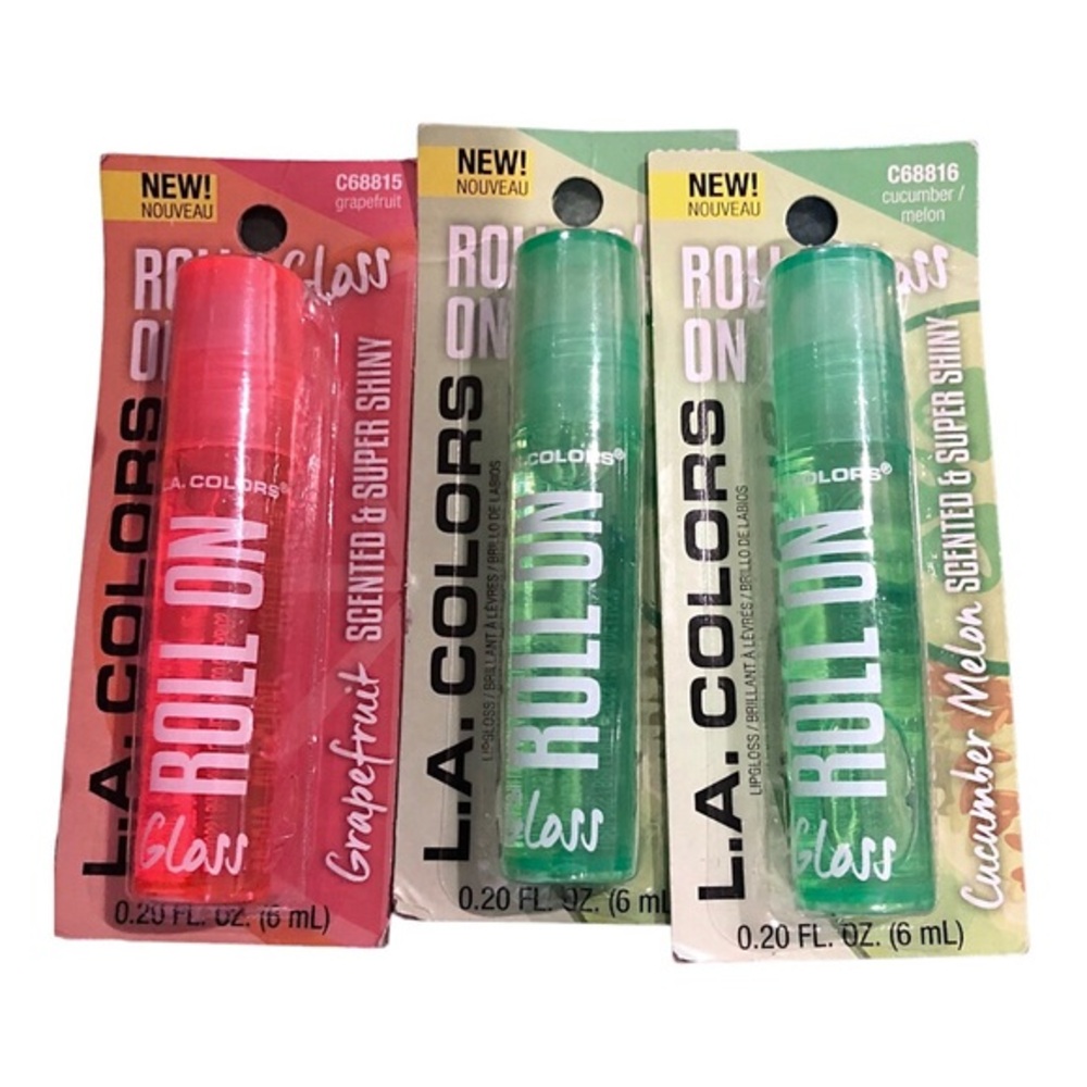 3pk grapefruit & cucumber/melon flavored scented & super shiny roll-on lip gloss